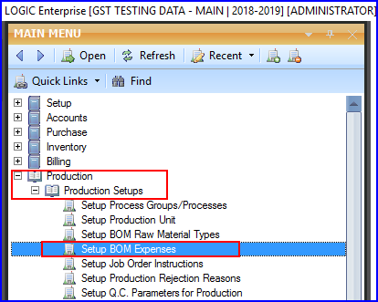 setup bom expenses